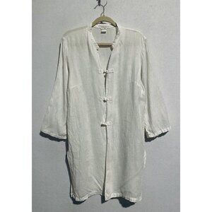 Anthropologie Moth Top Womens 12 Long Sleeve Tunic White Linen Artsy Lagenlook